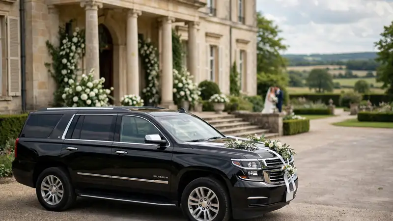 Black luxury Suburban wedding car illustration