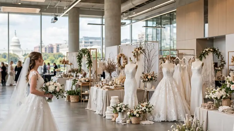 Bridal expo with bride and vendor booths